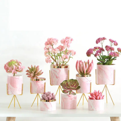 Pink Marble Pattern Ceramic Succulent Plant Pot